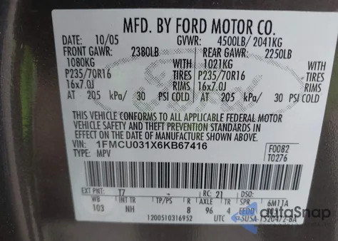 2006 Ford Escape Xlt/Xlt Sport z USA, uszkodzony, nr VIN 1FMCU031X6KB67416